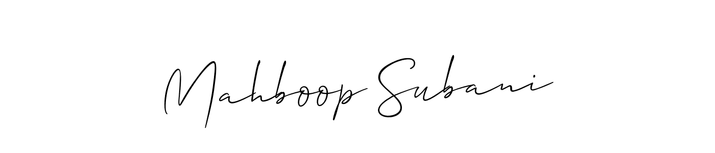 Use a signature maker to create a handwritten signature online. With this signature software, you can design (Allison_Script) your own signature for name Mahboop Subani. Mahboop Subani signature style 2 images and pictures png