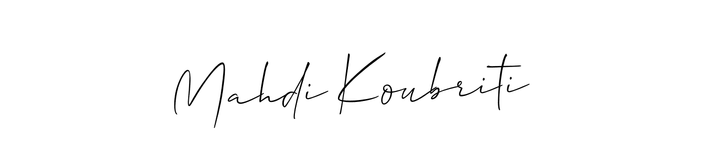How to make Mahdi Koubriti name signature. Use Allison_Script style for creating short signs online. This is the latest handwritten sign. Mahdi Koubriti signature style 2 images and pictures png