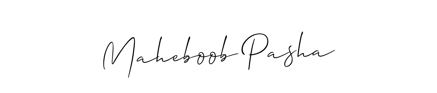 The best way (Allison_Script) to make a short signature is to pick only two or three words in your name. The name Maheboob Pasha include a total of six letters. For converting this name. Maheboob Pasha signature style 2 images and pictures png