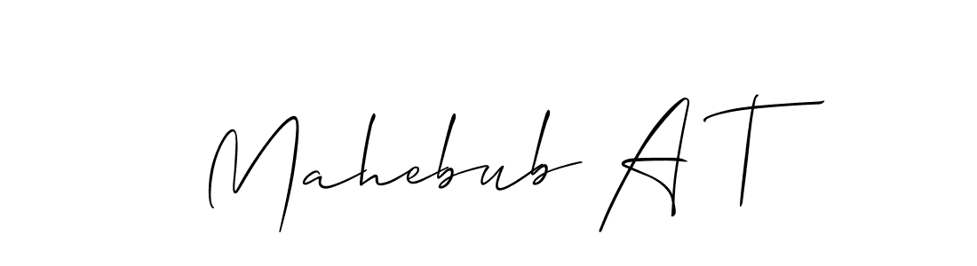 The best way (Allison_Script) to make a short signature is to pick only two or three words in your name. The name Mahebub A T include a total of six letters. For converting this name. Mahebub A T signature style 2 images and pictures png