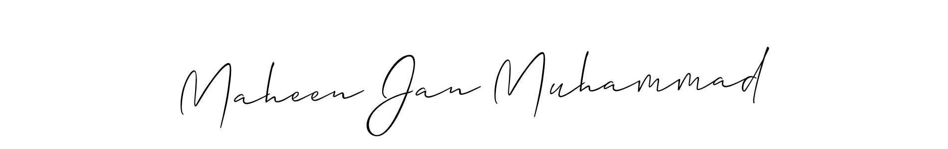 Allison_Script is a professional signature style that is perfect for those who want to add a touch of class to their signature. It is also a great choice for those who want to make their signature more unique. Get Maheen Jan Muhammad name to fancy signature for free. Maheen Jan Muhammad signature style 2 images and pictures png