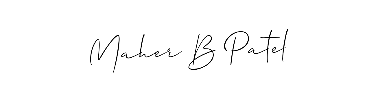 The best way (Allison_Script) to make a short signature is to pick only two or three words in your name. The name Maher B Patel include a total of six letters. For converting this name. Maher B Patel signature style 2 images and pictures png