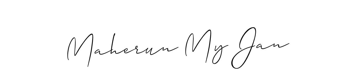 Allison_Script is a professional signature style that is perfect for those who want to add a touch of class to their signature. It is also a great choice for those who want to make their signature more unique. Get Maherun My Jan name to fancy signature for free. Maherun My Jan signature style 2 images and pictures png