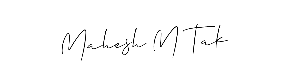 The best way (Allison_Script) to make a short signature is to pick only two or three words in your name. The name Mahesh M Tak include a total of six letters. For converting this name. Mahesh M Tak signature style 2 images and pictures png
