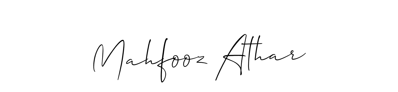 The best way (Allison_Script) to make a short signature is to pick only two or three words in your name. The name Mahfooz Athar include a total of six letters. For converting this name. Mahfooz Athar signature style 2 images and pictures png