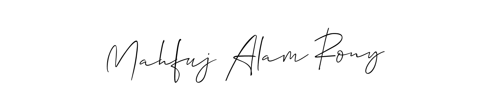 It looks lik you need a new signature style for name Mahfuj Alam Rony. Design unique handwritten (Allison_Script) signature with our free signature maker in just a few clicks. Mahfuj Alam Rony signature style 2 images and pictures png