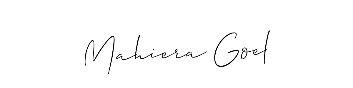 The best way (Allison_Script) to make a short signature is to pick only two or three words in your name. The name Mahiera Goel include a total of six letters. For converting this name. Mahiera Goel signature style 2 images and pictures png