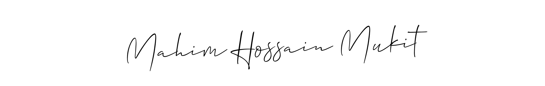 The best way (Allison_Script) to make a short signature is to pick only two or three words in your name. The name Mahim Hossain Mukit include a total of six letters. For converting this name. Mahim Hossain Mukit signature style 2 images and pictures png