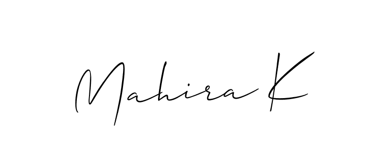 How to make Mahira K name signature. Use Allison_Script style for creating short signs online. This is the latest handwritten sign. Mahira K signature style 2 images and pictures png