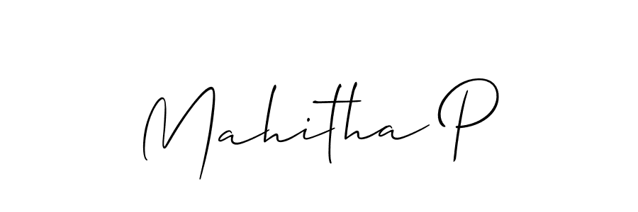 How to make Mahitha P name signature. Use Allison_Script style for creating short signs online. This is the latest handwritten sign. Mahitha P signature style 2 images and pictures png
