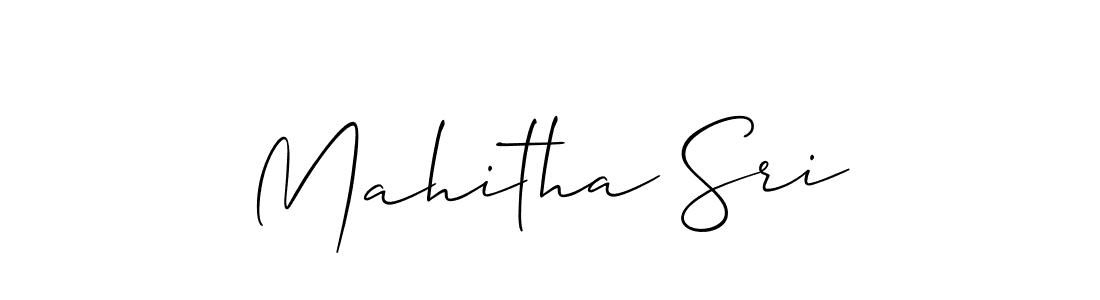 The best way (Allison_Script) to make a short signature is to pick only two or three words in your name. The name Mahitha Sri include a total of six letters. For converting this name. Mahitha Sri signature style 2 images and pictures png