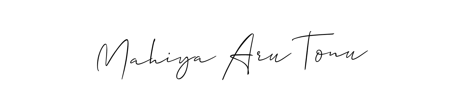 The best way (Allison_Script) to make a short signature is to pick only two or three words in your name. The name Mahiya Aru Tonu include a total of six letters. For converting this name. Mahiya Aru Tonu signature style 2 images and pictures png