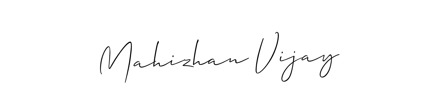 Also You can easily find your signature by using the search form. We will create Mahizhan Vijay name handwritten signature images for you free of cost using Allison_Script sign style. Mahizhan Vijay signature style 2 images and pictures png