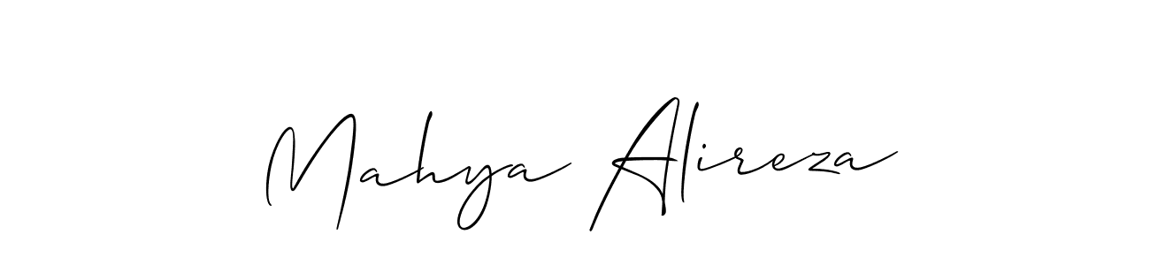 The best way (Allison_Script) to make a short signature is to pick only two or three words in your name. The name Mahya Alireza include a total of six letters. For converting this name. Mahya Alireza signature style 2 images and pictures png