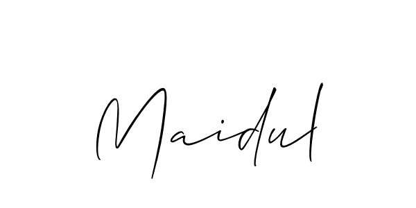 Use a signature maker to create a handwritten signature online. With this signature software, you can design (Allison_Script) your own signature for name Maidul. Maidul signature style 2 images and pictures png