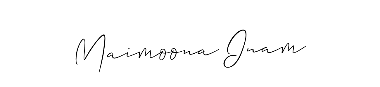 Use a signature maker to create a handwritten signature online. With this signature software, you can design (Allison_Script) your own signature for name Maimoona Inam. Maimoona Inam signature style 2 images and pictures png