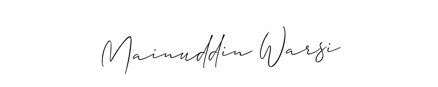 This is the best signature style for the Mainuddin Warsi name. Also you like these signature font (Allison_Script). Mix name signature. Mainuddin Warsi signature style 2 images and pictures png