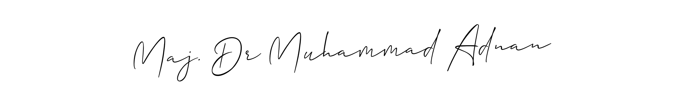 The best way (Allison_Script) to make a short signature is to pick only two or three words in your name. The name Maj. Dr Muhammad Adnan include a total of six letters. For converting this name. Maj. Dr Muhammad Adnan signature style 2 images and pictures png