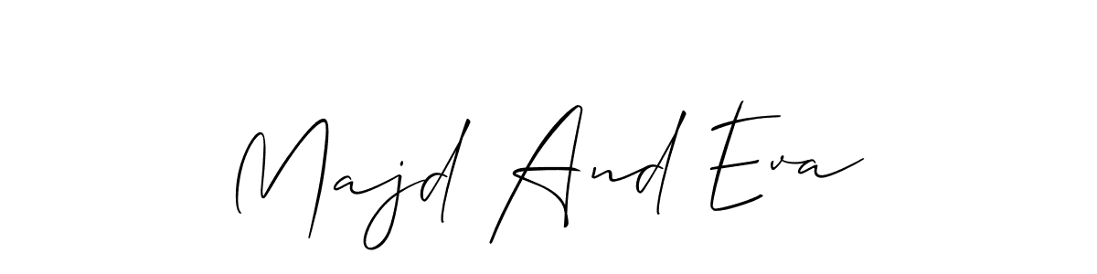 The best way (Allison_Script) to make a short signature is to pick only two or three words in your name. The name Majd And Eva include a total of six letters. For converting this name. Majd And Eva signature style 2 images and pictures png