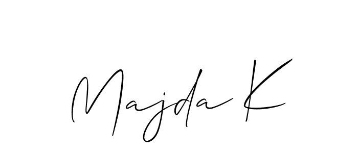 The best way (Allison_Script) to make a short signature is to pick only two or three words in your name. The name Majda K include a total of six letters. For converting this name. Majda K signature style 2 images and pictures png