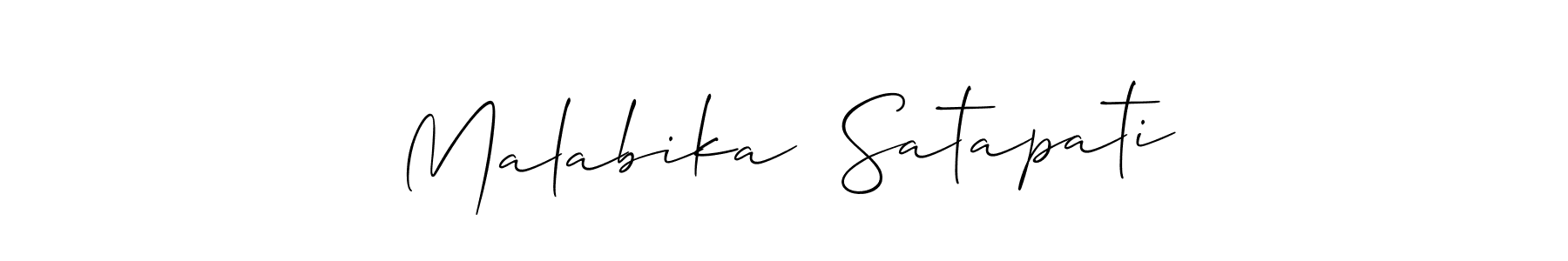 You should practise on your own different ways (Allison_Script) to write your name (Malabika  Satapati) in signature. don't let someone else do it for you. Malabika  Satapati signature style 2 images and pictures png