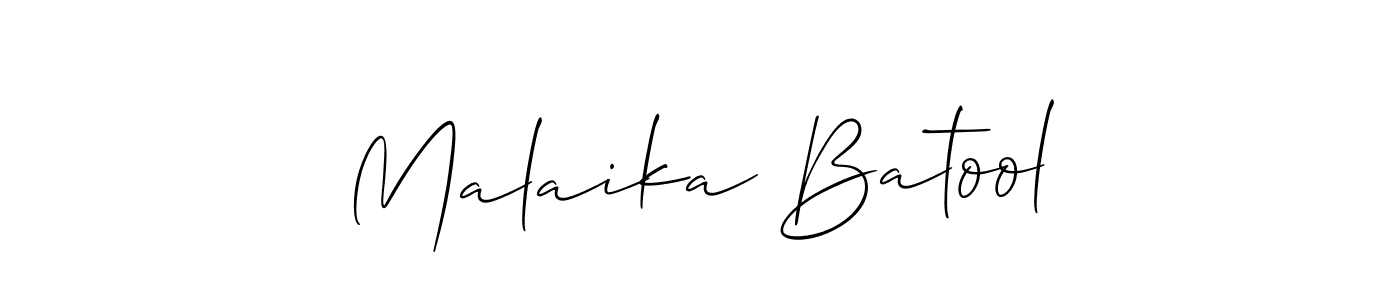 Allison_Script is a professional signature style that is perfect for those who want to add a touch of class to their signature. It is also a great choice for those who want to make their signature more unique. Get Malaika Batool name to fancy signature for free. Malaika Batool signature style 2 images and pictures png