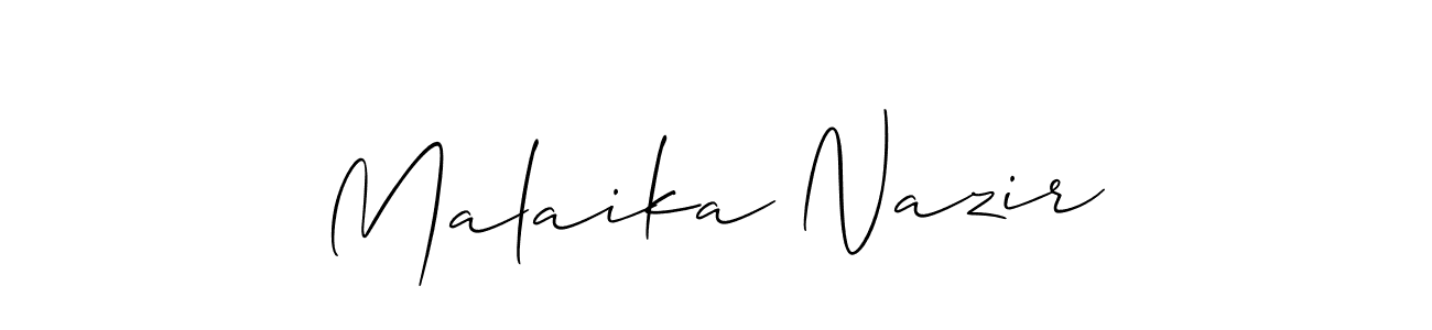 Allison_Script is a professional signature style that is perfect for those who want to add a touch of class to their signature. It is also a great choice for those who want to make their signature more unique. Get Malaika Nazir name to fancy signature for free. Malaika Nazir signature style 2 images and pictures png