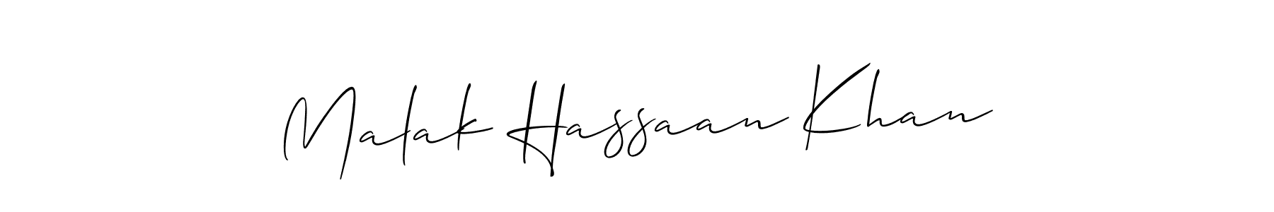 You should practise on your own different ways (Allison_Script) to write your name (Malak Hassaan Khan) in signature. don't let someone else do it for you. Malak Hassaan Khan signature style 2 images and pictures png