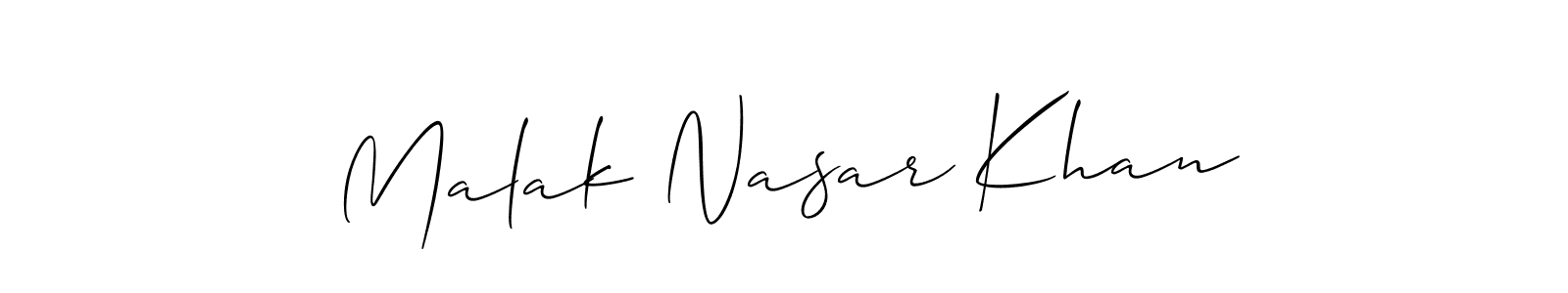if you are searching for the best signature style for your name Malak Nasar Khan. so please give up your signature search. here we have designed multiple signature styles  using Allison_Script. Malak Nasar Khan signature style 2 images and pictures png