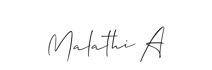 How to make Malathi A name signature. Use Allison_Script style for creating short signs online. This is the latest handwritten sign. Malathi A signature style 2 images and pictures png