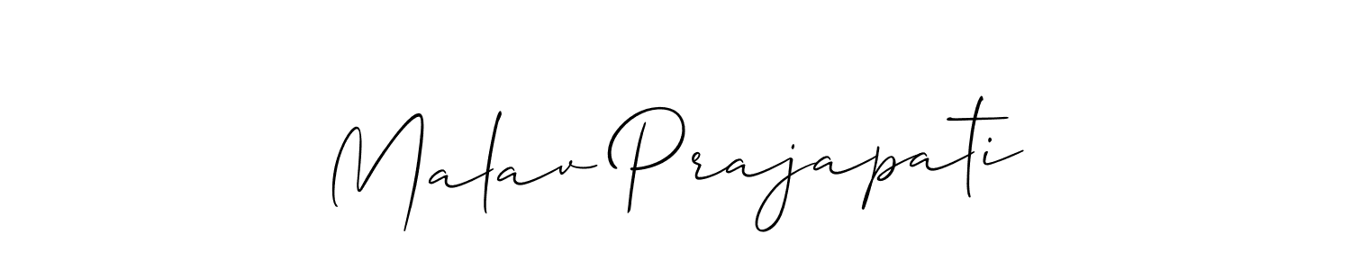 Also we have Malav Prajapati name is the best signature style. Create professional handwritten signature collection using Allison_Script autograph style. Malav Prajapati signature style 2 images and pictures png