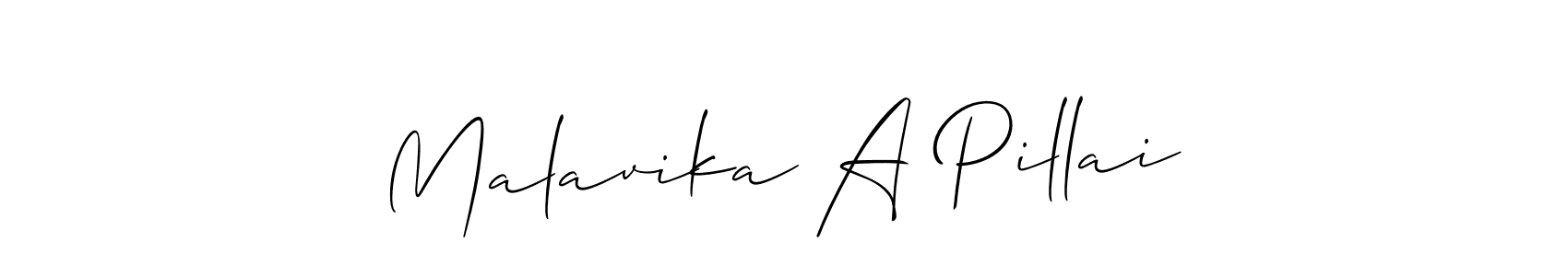 Similarly Allison_Script is the best handwritten signature design. Signature creator online .You can use it as an online autograph creator for name Malavika A Pillai. Malavika A Pillai signature style 2 images and pictures png