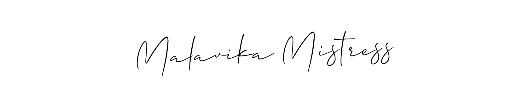 Make a beautiful signature design for name Malavika Mistress. With this signature (Allison_Script) style, you can create a handwritten signature for free. Malavika Mistress signature style 2 images and pictures png