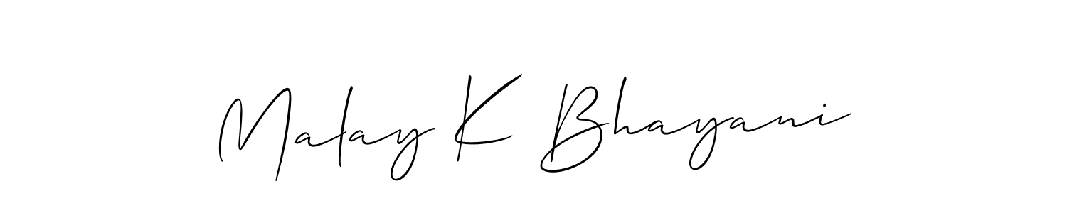 Use a signature maker to create a handwritten signature online. With this signature software, you can design (Allison_Script) your own signature for name Malay K Bhayani. Malay K Bhayani signature style 2 images and pictures png