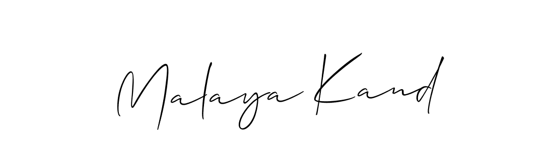 The best way (Allison_Script) to make a short signature is to pick only two or three words in your name. The name Malaya Kand include a total of six letters. For converting this name. Malaya Kand signature style 2 images and pictures png