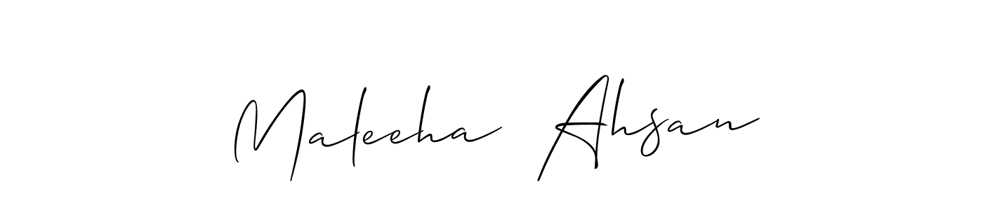 The best way (Allison_Script) to make a short signature is to pick only two or three words in your name. The name Maleeha  Ahsan include a total of six letters. For converting this name. Maleeha  Ahsan signature style 2 images and pictures png