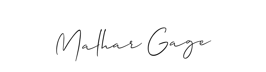 Make a beautiful signature design for name Malhar Gage. With this signature (Allison_Script) style, you can create a handwritten signature for free. Malhar Gage signature style 2 images and pictures png