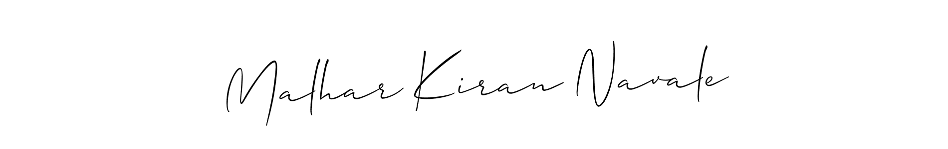 This is the best signature style for the Malhar Kiran Navale name. Also you like these signature font (Allison_Script). Mix name signature. Malhar Kiran Navale signature style 2 images and pictures png