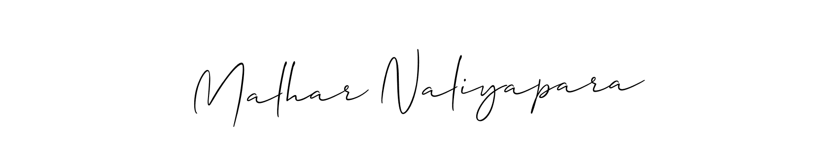It looks lik you need a new signature style for name Malhar Naliyapara. Design unique handwritten (Allison_Script) signature with our free signature maker in just a few clicks. Malhar Naliyapara signature style 2 images and pictures png