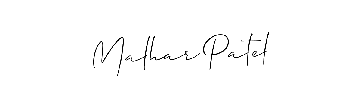 How to make Malhar Patel name signature. Use Allison_Script style for creating short signs online. This is the latest handwritten sign. Malhar Patel signature style 2 images and pictures png