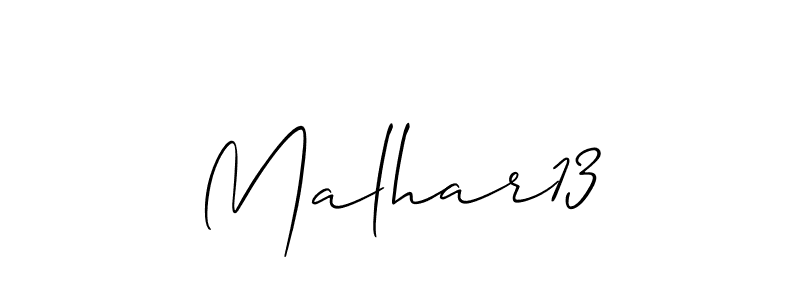 Create a beautiful signature design for name Malhar13. With this signature (Allison_Script) fonts, you can make a handwritten signature for free. Malhar13 signature style 2 images and pictures png