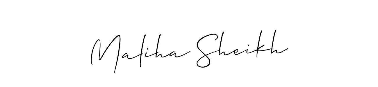 You should practise on your own different ways (Allison_Script) to write your name (Maliha Sheikh) in signature. don't let someone else do it for you. Maliha Sheikh signature style 2 images and pictures png