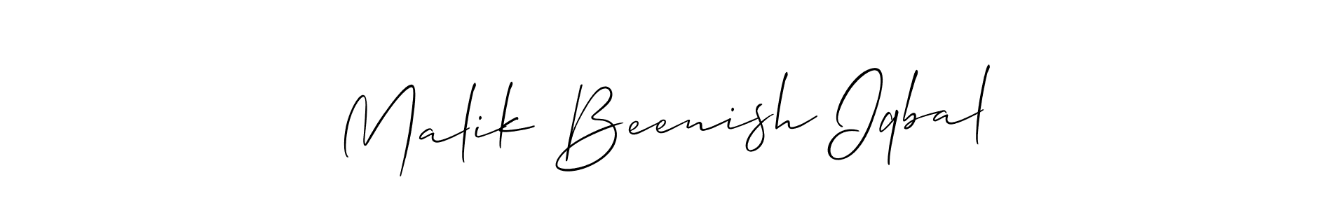 How to make Malik Beenish Iqbal signature? Allison_Script is a professional autograph style. Create handwritten signature for Malik Beenish Iqbal name. Malik Beenish Iqbal signature style 2 images and pictures png