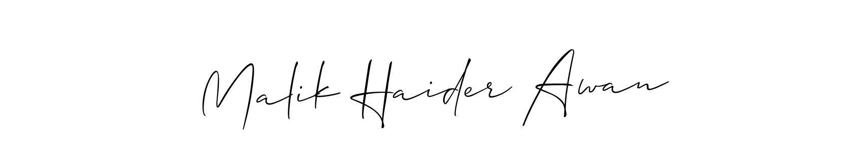 You should practise on your own different ways (Allison_Script) to write your name (Malik Haider Awan) in signature. don't let someone else do it for you. Malik Haider Awan signature style 2 images and pictures png
