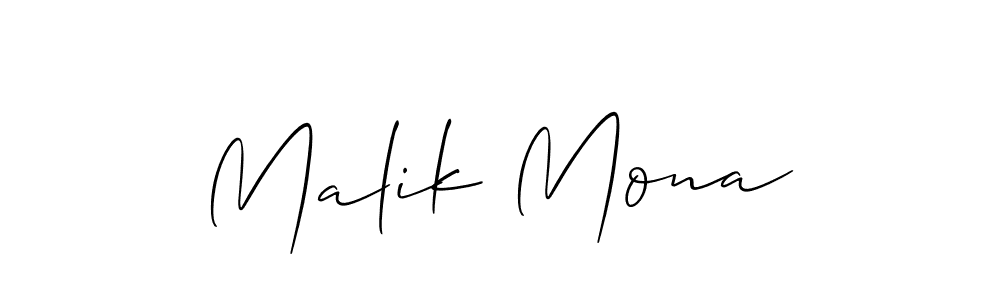 The best way (Allison_Script) to make a short signature is to pick only two or three words in your name. The name Malik Mona include a total of six letters. For converting this name. Malik Mona signature style 2 images and pictures png