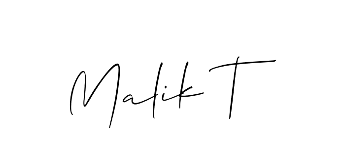 The best way (Allison_Script) to make a short signature is to pick only two or three words in your name. The name Malik T include a total of six letters. For converting this name. Malik T signature style 2 images and pictures png