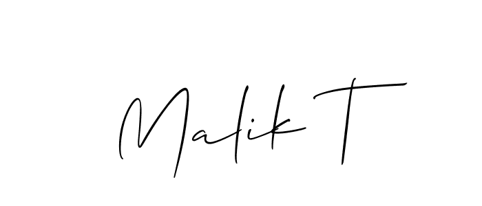 The best way (Allison_Script) to make a short signature is to pick only two or three words in your name. The name Malik T include a total of six letters. For converting this name. Malik T signature style 2 images and pictures png