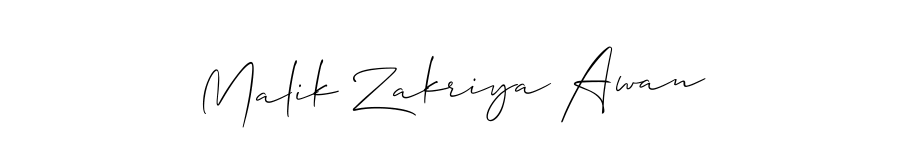 Create a beautiful signature design for name Malik Zakriya Awan. With this signature (Allison_Script) fonts, you can make a handwritten signature for free. Malik Zakriya Awan signature style 2 images and pictures png