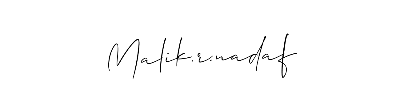 The best way (Allison_Script) to make a short signature is to pick only two or three words in your name. The name Malik.r.nadaf include a total of six letters. For converting this name. Malik.r.nadaf signature style 2 images and pictures png