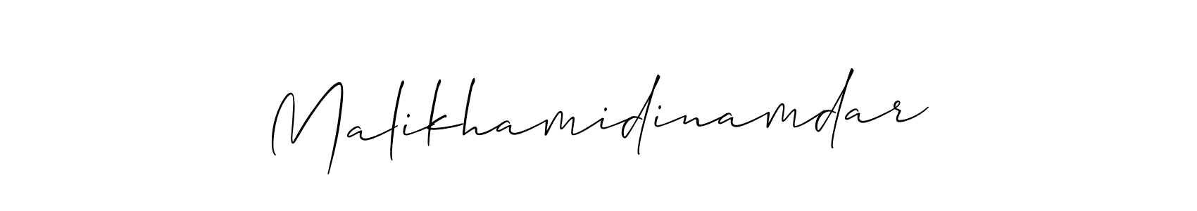 The best way (Allison_Script) to make a short signature is to pick only two or three words in your name. The name Malikhamidinamdar include a total of six letters. For converting this name. Malikhamidinamdar signature style 2 images and pictures png